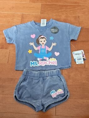Nwt Ms. Rachel Toddler Crop Tee & Shorts Set - Blue with Pink Accents